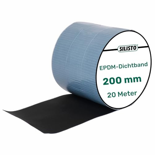 Silisto EPDM Dichtband 200 mm x 20 m selbstklebend - Wasserdichte Gebäudeisolierung - UV-beständige Fassadenabdichtung, Folie für Fenster & Fugen