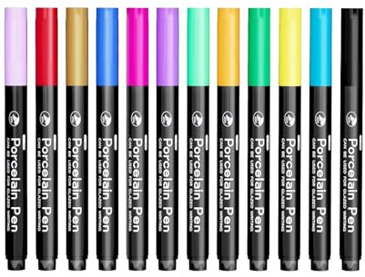 Vauki Porzellanstifte Spülmaschinenfest, Porzellanstifte, 12 Farben Keramik Bemalen Set, Glasmalstifte Spülmaschinenfest, Tassen Bemalen und Dekoration, Geeignet für DIY Projekte, Tassen, Steine