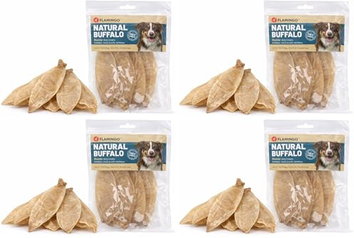 Flamingo Leckerli Hund – Büffelblase – 100g – glutenfrei – ohne Zuckerzusatz & Konservierungsstoffe – Nature Snack (Packung mit 4)