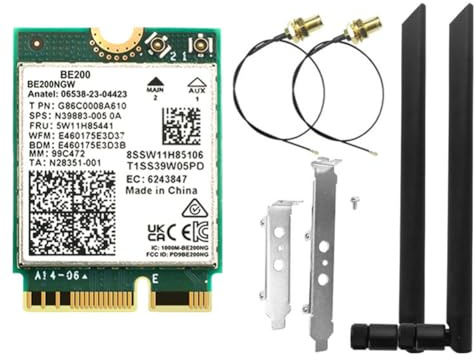 Pinafresa For Win10/for Win11 BE200 WiFi 7 Card+ 8DBi Antenna 2.4G/5G/6Ghz Bluetooth 5.4 WiFi Adapter 8774Mbps Wireless Network Card