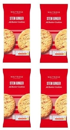 Waitrose All Butter Cookies, 8 Pack, 200g, Belgian Chocolate Varieties (Pack of 4, Stem Ginger All Butter Cookies 8 Pack 200g)