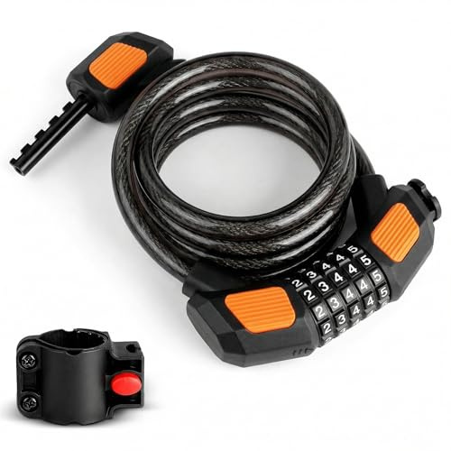 AiQInu Antivol Velo Chaine 120cm/12mm, Cadenas Velo Antivol avec 5 Chiffres Intelligente Code, Serrure de Câble en Spirale, Cable Antivol Vélo pour Tricycle Moto Scooter Poussette