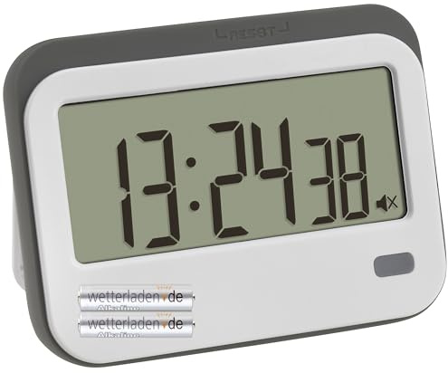 TFA Dostmann Digitaler Timer mit Stoppuhr und Wecker, 38.2052.02, bis 23h/59min/59s, mit Öse für Umhängeband, Kurzzeitwecker, mit LED Warnlicht und 2 Lautstufen, magnetisch (Weiß mit Batterien)