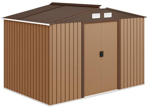 Gecheer Capanno da Giardino in Acciaio, casetta Esterna per Attrezzi con 2 Porte scorrevoli, 4 Prese d'Aria, Dimensioni 277x195x192 cm, Spazio portaoggetti per Giardinaggio e Accessori Piscina