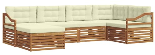 vidaXL Outdoor-Sofagarnitur mit Kissen 6 pcs Natur und Creme, Moderner Outdoor-Sofa, robuster Sitzecke für Garten, bequemer Lounge für die Terrasse