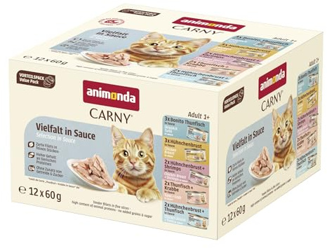 animonda Carny Fine Fillets in Sauce Mixpack Katzen Nassfutter (12 x 60 g) | Ergänzungsfutter mit Filet Vielfalt in Sauce, ohne Zusatz von Zucker und Getreide