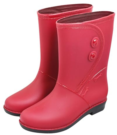 Stivali da Pioggia Foderati Caldi alla Moda da Donna Stivaletti con Tacco Basso Antiscivolo al Ginocchio Tinta Unita