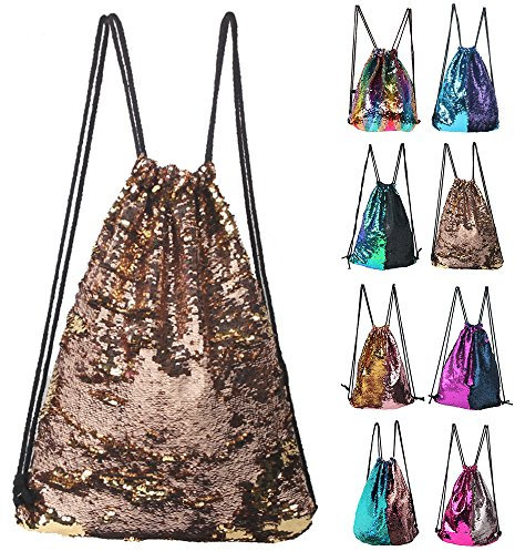 Mermaid Pailletten Rucksack glitzerndem Outdoor Schultertasche Magic wendbar Glitzer Kordelzug Rucksack Mode Bling Shining Dance Tasche Sports Rucksack Tasche champagnerfarben