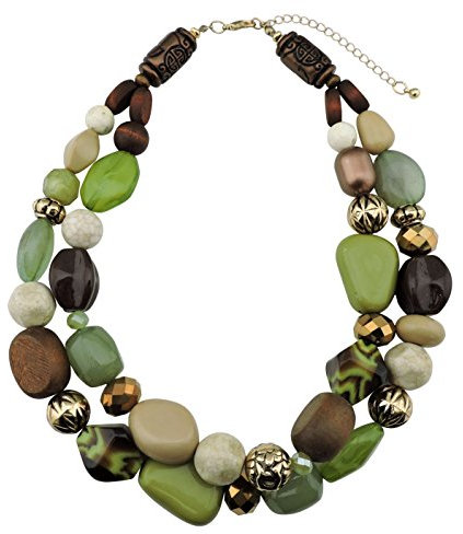 Bocar - Collana da donna con pietre voluminose su 2 fili, idea regalo (NK-10384-olive)
