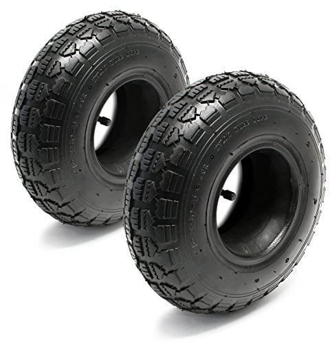 Set 2x cubiertas 2x cámaras aire tractor cortacésped carro jardín 11x4.00-4 4PR Válvula angular