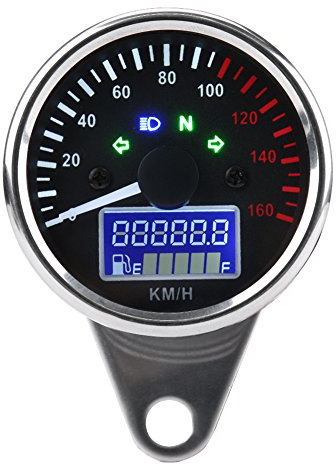 KIMISS Velocímetro digital LED LCD para moto, universal 0-160 km/h, cuentarrevoluciones cronometro, cromado retro, pantalla clara y fácil instalación