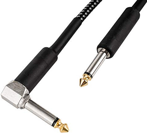 CASCHA Câble pour guitare 6.3mm, longueur 3m, câble pour instrument professionnel, Jack to Jack, câble d'ampli pour guitare électrique (Straight to Angled Jack), noir