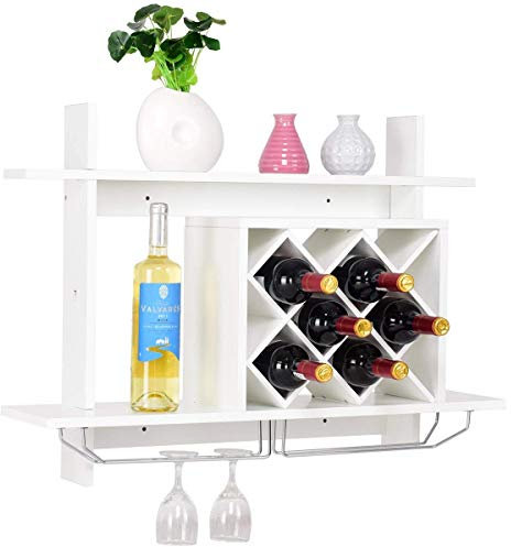 COSTWAY Étagère à Vin Mural Casier à Vin Porte-Bouteilles de Vin pour Fixation Murale avec 2 Étages Blanc