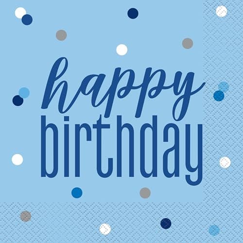 Unique Party Supplies 83592 Papierservietten - 16,5 cm - Glitzer Blau & Silber Geburtstag - 16er-Packung