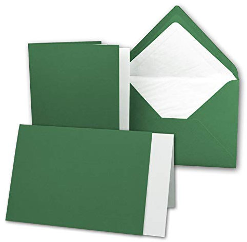 150x Karten-Set DIN B6-12 x 17 cm - 120 x 170 mm - Falt-Karten mit Brief-Umschlägen & Einlege-Blättern - Gerippte Struktur Oberfläche - Dunkelgrün - Vintage Einladungskarten
