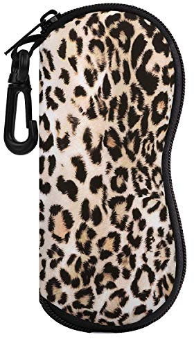 MoKo Custodia morbida per occhiali da sole,custodia ultra leggera in neoprene con chiusura a cerniera e clip per cintura per occhiali,telai, matita, carte - leopardo