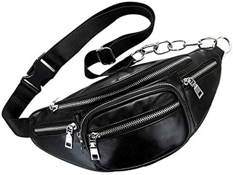 Bauchtasche Leder Schwarz, Damen Herren PU Leder Gürteltasche Wasserdicht Handy Umhängetasche Schultertasche Hüfttasche Handytasche für Sport Reise Tasche Crossbody High-Capacity Schulter Brusttasche