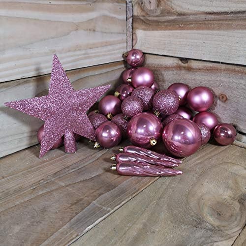 33 PALLINE DI NATALE+PUNTALE ROSA VELVET ASSORTITE