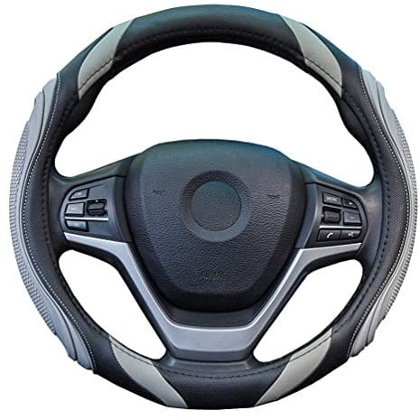 Auto Leder Lenkradbezug - Sport Universal 37-38cm Lenkradbezug, Anti-rutsch Atmungsaktives Lenkradbezug, Grau