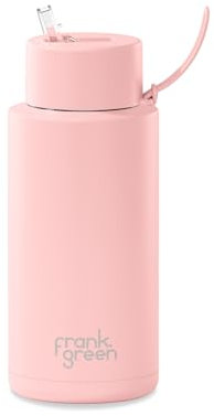 frank green Water Bottle – 1 litre/34oz Metal Water Bottle with Straw Lid, Ceramic Insulated, Stainless Steel, Triple Wall Vacuum – Blushed Pink Drinks Bottle by frank green