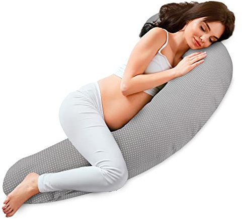 Totsy Baby Seitenschläferkissen 190 cm Komfortkissen Baumwolle - Schlafkissen mit Bezug Seitenschläferkissen Körperkissen Reißverschluss Punkte On Grau B