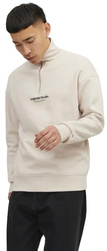 JACK & JONES Herren Stehkragen Pullover JORVESTERBRO Quarter Zip - Relaxed Fit, Größe:XXL, Farbe:Moonbeam 12241777