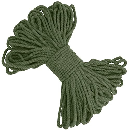 LEREATI Hilo Macrame 5mm x 20m, Cuerda Macrame Gruesa Hilo de Algodón de Macramé, Cordón Natural Cuerda Manualidades para Cortina, Tejer, Artesanías, Decoracion (Verde Militar)