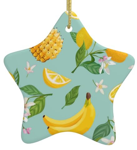 Weihnachtsschmuck für Baumdekoration, Obst, Zitrone, Banane, Ananas, weiße Keramik, hängende Christbaumschmuck, Christbaumschmuck, Heimdekoration (sternförmig)