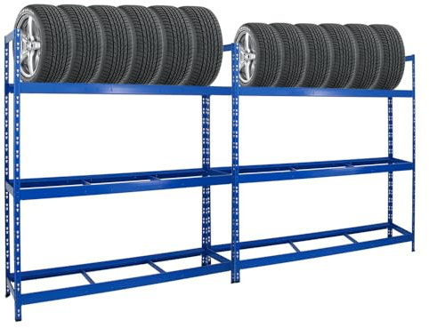 PROREGAL Mega Deal | 2X Reifenregal Tiger XL | HxBxT 200x180x45 cm | 300kg Fachlast | bis zu 42 Reifen | Blau