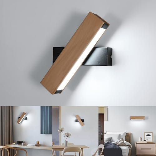 Dorlink Applique Murale LED Bois, Rotatifs 350° Applique Murale Intérieure LED, 3000K Luminaire pour Escalier, Murale Chambre en Moderne, Appliques Murales pour Entrée,Terrasse, Dangle, Salon