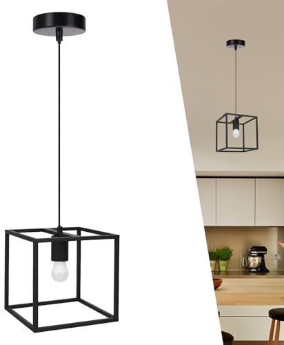 Aigostar Lámpara de techo Metal Lámpara Colgante negro cuadrada E27 Industrial Estilo moderno para decorar el salón, pasillo, dormitorio, comedor etc