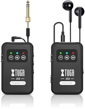 XTUGA 2.4G Stereo/Mono Wireless in Ear Monitor System with Earphone, Automatic Pairing Professional Wireless IEM Stereo Syetem for Studio Band Rehearsal
