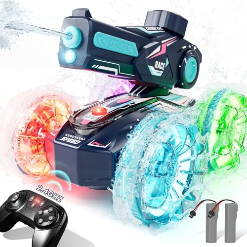 Lehoo Castle Remote Control Cars with Water Gun, Amphibious Cars for Kids Age 6+, Waterproof Outdoor Toys with LED Lights, All Terrain - Pool & Garden Toys for Kids