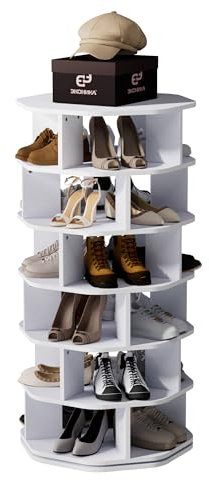 uyoyous 6 Etagen Drehbares Schuhschrank, 360 ° Drehbarer Schuhregal mit 6 Ebenen, Lazy Susan-Organizer Shoe Rack, Moderne achteckige Design-Schuhvitrine für Wohnzimmer, Schlafzimmer und Eingang, Weiß