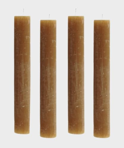 4er Pack Rustikale Stabkerzen H:24 cm Ø:3,4 cm - 24 Stunden Brenndauer - dicke Kerzen Dinnerkerzen Tafelkerzen Kirchenkerzen, Farbe:Braun