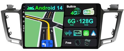 BXLIYER | Eingebaut 4G LTE & DAB | Android 14 Autoradio für Toyota RAV4 (2013-2018) | 6G+128G | Carplay & Android Auto | Kamera + MIC | Dual Band WiFi |Lenkradsteuerung | QLED 10.1 Zoll | 8-Core 2 Din