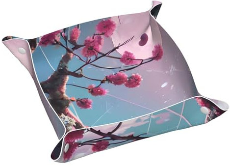 Plateau de rangement pratique en cuir avec petites fleurs roses pour table de chevet, table de chevet, utilisation à la maison et au bureau