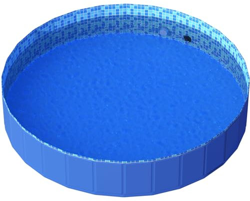 Piscine pliable pour chien avec lumière LED RVB, 180,3 cm, en plastique dur avec télécommande pour chiens de petite, moyenne et grande taille, bleu