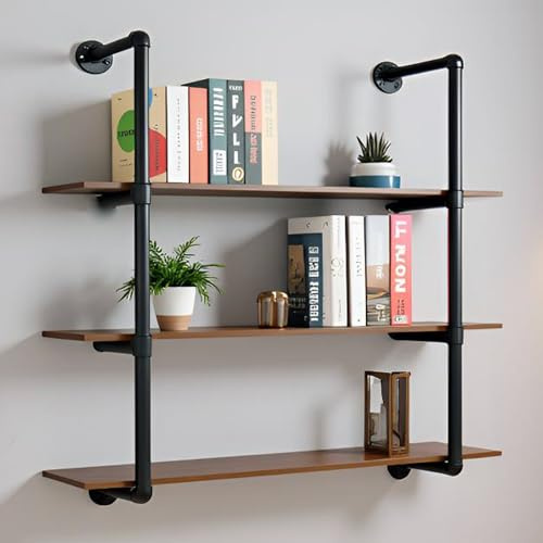 Anmas Power 3 Tier Industrial Pipe Floating Shelf with 80cm Solid Wood Board - Rustic Wall Mounted Storage Rack for Bathroom, Kitchen, Living Room