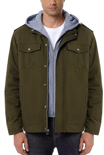 UIQUR Men’s Winter Military Casual Jacket Sherpa Lined Fleece Cargo Coat