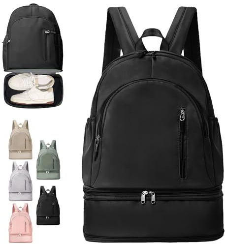 LUKIUP gymryggsäck kvinnor män sportryggsäck, ryggsäck med skofack och våtväska, sportryggsäck för simning yoga, svart, Liten, Designer