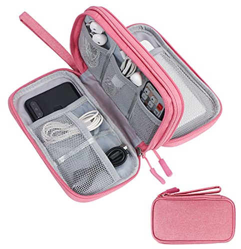 Skycase Kabeltasche,Elektronikzubehör Organizer Tasche,Travel Essentials Tech Pouch Bag,Doppelte Kabel Organizer Tasche für Elektronische Accessoires Kabeltaschen-Rosa