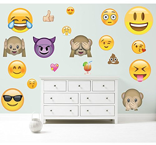 Wandtattoo Emoji-Emoticons, Vinyl, 19 Stück, 3 Größen (XL-Bogen – 100 x 145 cm)