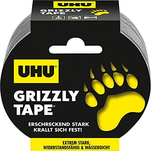 UHU Klebeband Grizzly Tape, Extrem starkes, wiederstandsfähiges & wasserdichtes Gewebeband, 5 cm x 25 m, silber