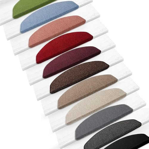 Floordirekt 15x Treppenstufen Matten, Stufenmatten innen für Treppe, Treppenteppich, selbstklebend, Teppich für Treppenstufen, Treppenschutz, Stufenteppich (London, Terra, 65x23 cm, Halbrund)