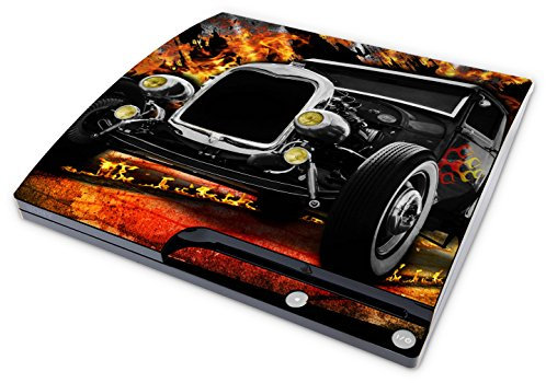 Skins4u Aufkleber Design Schutzfolie Vinyl Skin kompatibel mit Sony PS3 Playstation 3 Slim Konsole Hot Rod