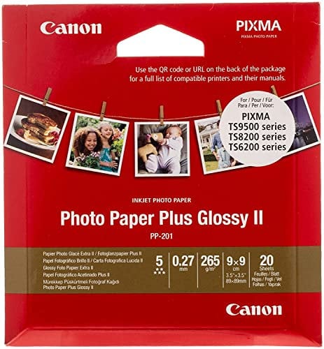 Canon Fotopapier PP-201 Plus Glossy II - 8,9 x 8,9 cm, 20 Blatt (265 g/qm) für Tintenstrahldrucker 2311B070 Weiß