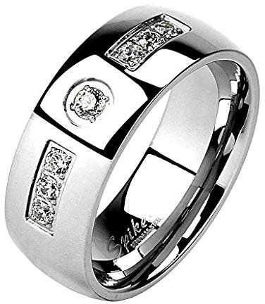 Mianova Band Ring Edelstahl mit Zirkonia Kristall Ehering Herrenring Damenring Partnerring Damen Herren Silber Größe 50 (15.9) Breit 6mm