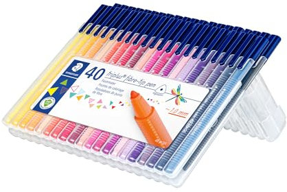STAEDTLER Filzstifte triplus color, dreikant, stabile, eindrucksichere Spitze, Linienbreite ca. 1 mm, kindgerecht, Set mit 40 brillanten Farben in der stabilen, aufstellbaren STAEDTLER-Box, 323 SB40