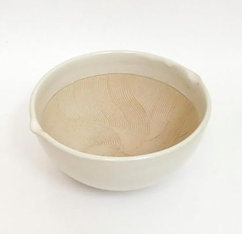 Made in Japan Ripple Ridge Mortar & Pestle (Suribachi & Surikogi) Set 6.6 inches, for Both Right and Left Handed, Ivory, Authentic Mino Ware Pottery